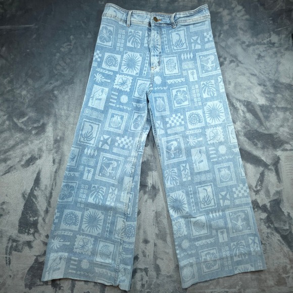 Rip Curl Denim - Rip Curl Wide Leg Tropical Stamp Print Jeans Light Wash Blue Size 30x25 04LWPA